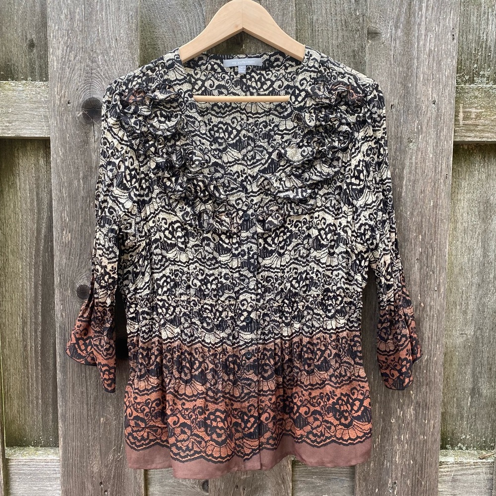 Ruffle front button down blouse